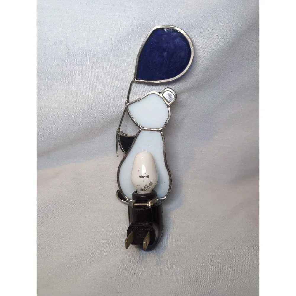 Vintage Handmade PANDA Bear Stained Glass Nightlight 6